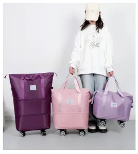 Borsa da viaggio espandibile con ruote universali, grande borsa pieghevole per viaggi e fitness.