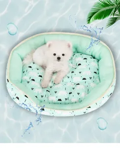 Breathable summer cooling pet bed for small dogs and cats with mint green polar bear pattern