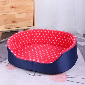 Cozy polka dot pet bed for cats and small dogs with soft plush interior