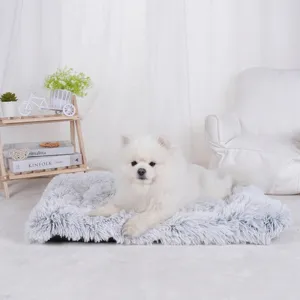 Gradient Gray Long Plush Pet Mat Rectangle Warm Fleece Dog Bed Cushion Anti Slip Oxford Bottom PP Cotton Soft Cat Blanket