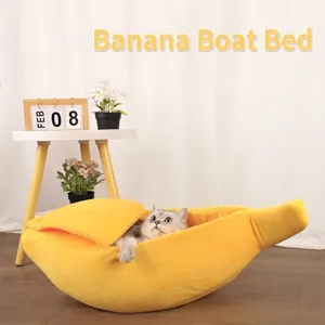 Creative Cartoon Banana Shape Pet Bed Soft Plush Warm Nest For Cats Small Dogs Universal All Seasons Pet Bed House