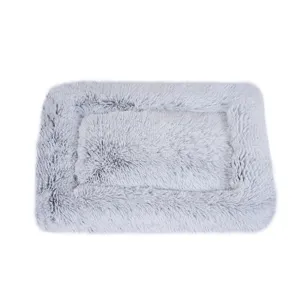Premium grey long plush square pet bed mat for dogs and cats deep sleep and warmth