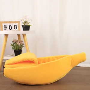 Creative yellow banana shaped pet bed for cats and small dogs cozy semi-enclosed plush sofa