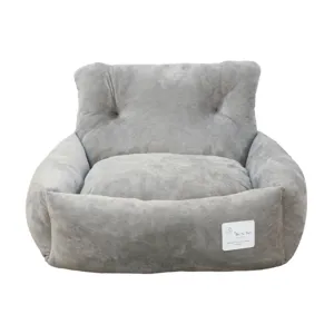 Grey plush pet sofa bed for cats and dogs comfortable cozy lounge furniture with back support