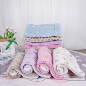 Thickened Coral Fleece Pet Blanket Warm Double Layer Soft Dog Cat Bed Mat Paw Star Pattern Washable Puppy Kitten Sleeping Cushion