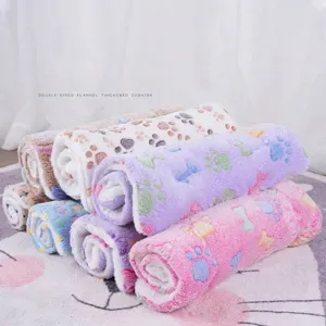 Soft thickened double-sided flannel pet blankets featuring colorful paw print patterns