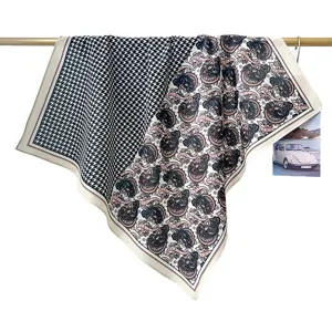 Klassieke katoenen vierkante sjaal met paisley- en pied-de-poule patroon voor dames mode item