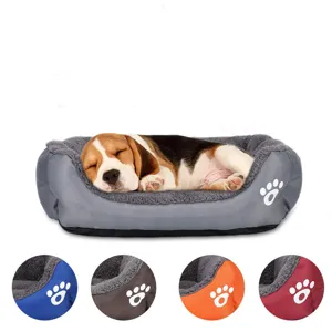 Printed Pet Bed Warm Plush Dog Nest Candy Colors Anti-Slip Bottom Paw Pattern Cat Bed Winter Cushion For Large Medium Dogs Cats