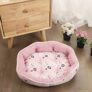 Comfortable pink breathable pet bed with cute llama pattern for cats and small dogs