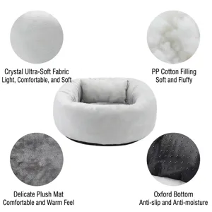 Soft gray plush pet bed with non-slip bottom and PP cotton filling for cats and dogs