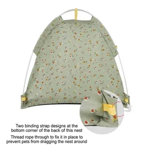 Floral print pet tent bed featuring tie-loop corner design for enhanced stability and safety