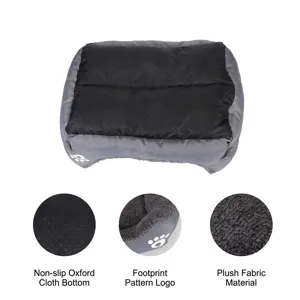 Warm winter pet bed with non-slip bottom and plush fabric featuring paw print