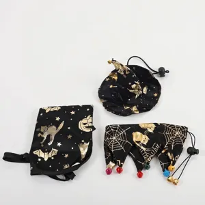 3-piece Halloween pet costume set with gold foil wizard hat bib and bell collar accessory