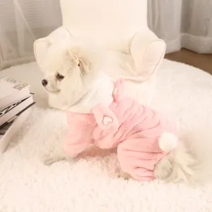 Cute pink rabbit-themed flannel four-legged pet pajamas for small dogs and cats