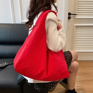 Borsa Tote Grande Capacità Donna Nylon Impermeabile Hobo Sottobraccio Tinta Unita Casual Borsa a Spalla da Viaggio
