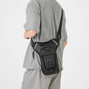 Waterproof multifunctional tactical leg bag for outdoor cycling shown on male model back view
