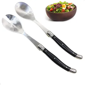 Laguiole-Salatbesteck-Set aus Edelstahl mit schwarzen Griffen und Biene-Detail für Salat