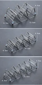 Stainless steel taco holder rack dimensions in three different sizes for kitchen
