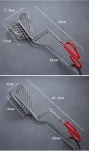 Dimensions of stainless steel taco press with red handles for shaping tortillas