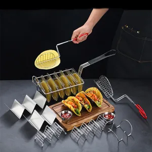 Stainless Steel Taco Holder Wavy Taco Stand Fryer Basket With Anti-Scald Handle For Mexican Tortilla Kitchen Shaping Tools