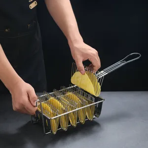 Stainless steel taco fryer basket press with long handle for deep frying tortillas