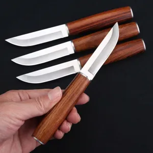 Rosewood Handle Mongolian Meat Knife Stainless Steel Fixed Blade Traditional Outdoor Kitchen Cutting Tool Non-Foldable Knife