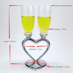Detailed view with dimensions and 170ml capacity for heart-shaped crystal champagne glasses