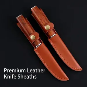 Professional rosewood handle utility knife with a premium stitched leather sheath.