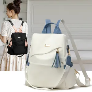 Women Anti-Theft Backpack Soft PU Leather Large Capacity Travel School Bag Fashion Patchwork Tassel Dual-Use Shoulder Bag