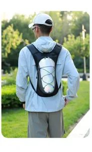 Lightweight reflective hydration backpack for outdoor running and cycling activities.