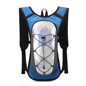 Lightweight blue and silver holographic reflective hydration backpack for running