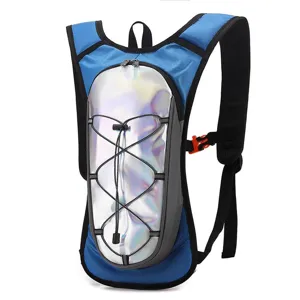 Blue reflective hydration backpack for outdoor running and cycling with chest strap