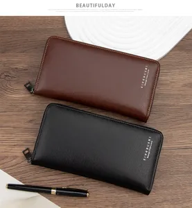 High-quality brushed texture men's long zip-around wallets in classic brown and black
