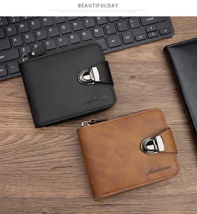 Portefeuilles courts haut de gamme pour hommes en simili cuir noir et marron avec boucles
