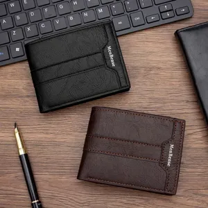 Men Short Wallet PU Leather Vintage Stitching Multi Card Slot Large Capacity Bifold Coin Purse Business Casual Money Bag