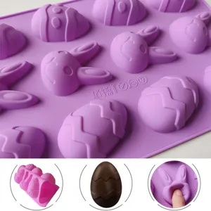 Detail of purple silicone Easter mold showing temperature range and flexible texture.