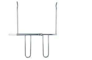 Detailed view of silver metal rotisserie spit retriever tool for electric oven and air fryer