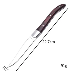 Professioneel steakmes van roestvrij staal met houten handvat, afmetingen: 22,7 cm, 91 g