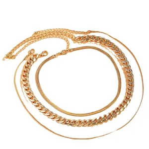 Elegant punk gold chunky Cuban link and snake bone chain layered necklace set for women