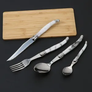 Marble pattern plastic handle stainless steel western cutlery set knife fork spoon four pieces