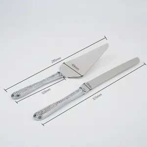 Set profesional de cuchillo y pala para tartas de acero inoxidable con mangos de cristal