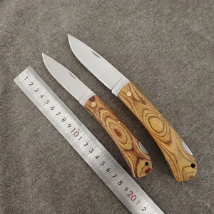 Outdoor folding pocket knife with durable wood handle and sharp stainless steel blade
