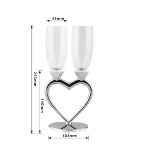 Heart-shaped crystal champagne flute set with silver stand for wedding and party gifts