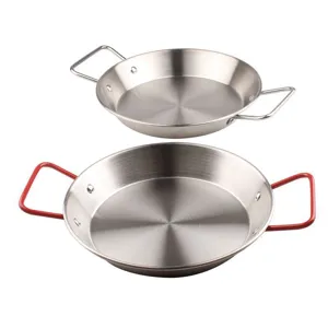 Juego de dos paelleras de acero inoxidable con asas dobles para servir aperitivos