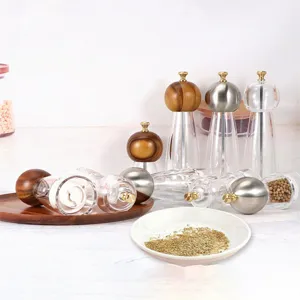 Wood Acrylic Pepper Grinder Adjustable Salt Mill Ceramic Rotor Transparent Spice Grinder for Kitchen Home Cooking