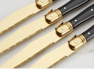 Laguiole set di coltelli da bistecca in acciaio inossidabile dorato manico in plastica.