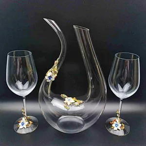 Crystal Wine Decanter And Wine Glass Set European Luxury Enamel Floral Rhinestone Glassware Gift For Home Party