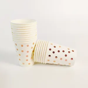 Bicchieri di carta usa e getta a pois oro rosa per decorazioni di compleanno