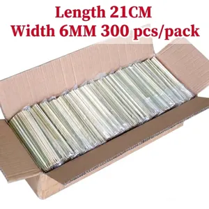 Detailed view of 300 pieces of 21cm flat green bamboo BBQ skewers in a shipping box
