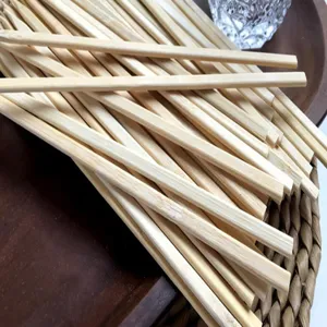 Close-up detail of flat disposable bamboo skewers for BBQ and yakitori grilling